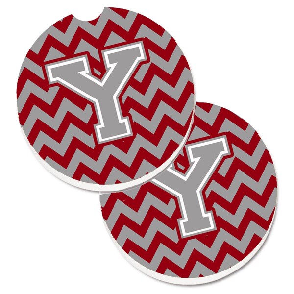 Carolines Treasures Letter Y Chevron Crimson and Grey Set of 2 Cup Holder Car Coaster CJ1043-YCARC - main
